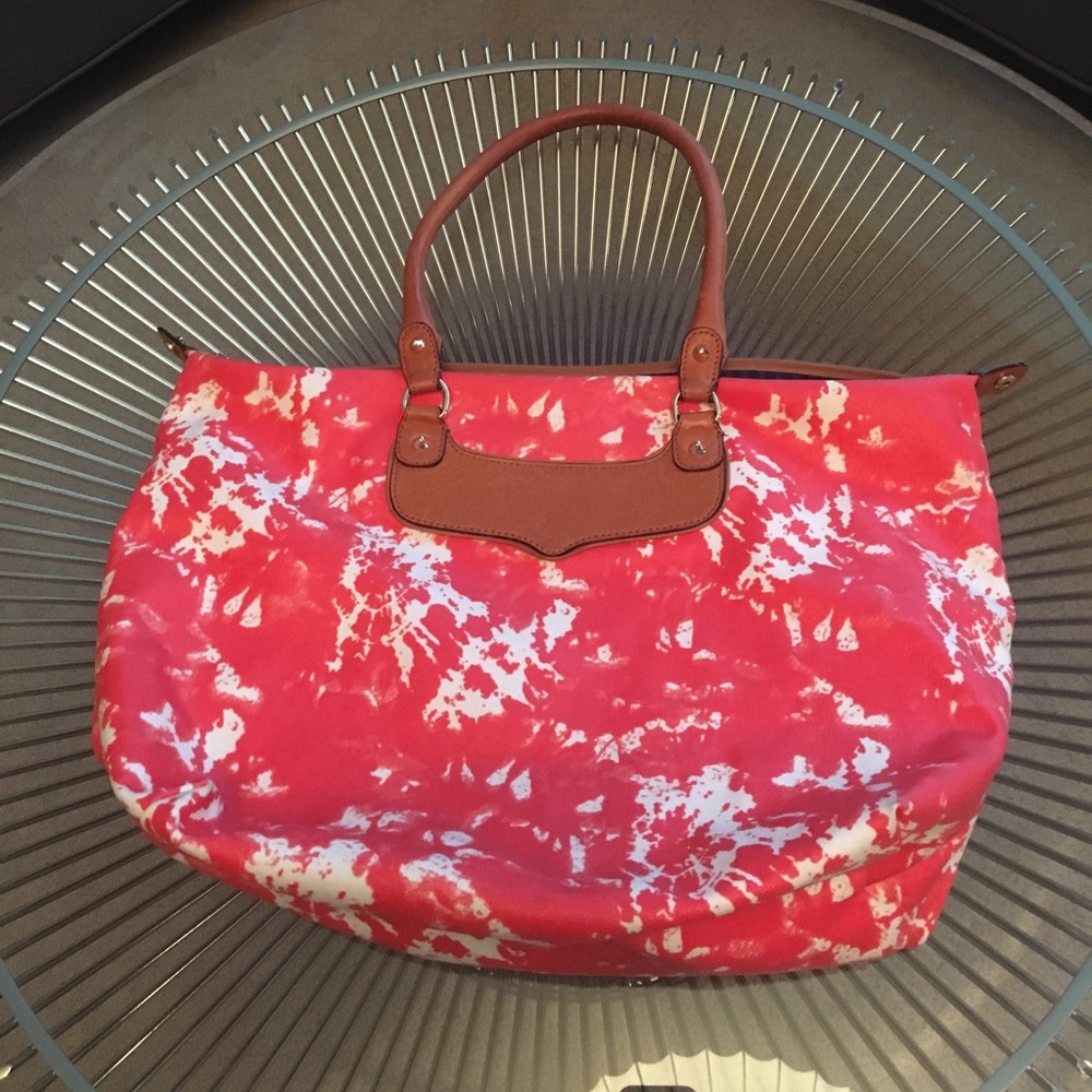 Rebecca Minkoff Red and White Tie-Dye Canvas Tote with Brown Trim - EUC - Picture 3 of 4